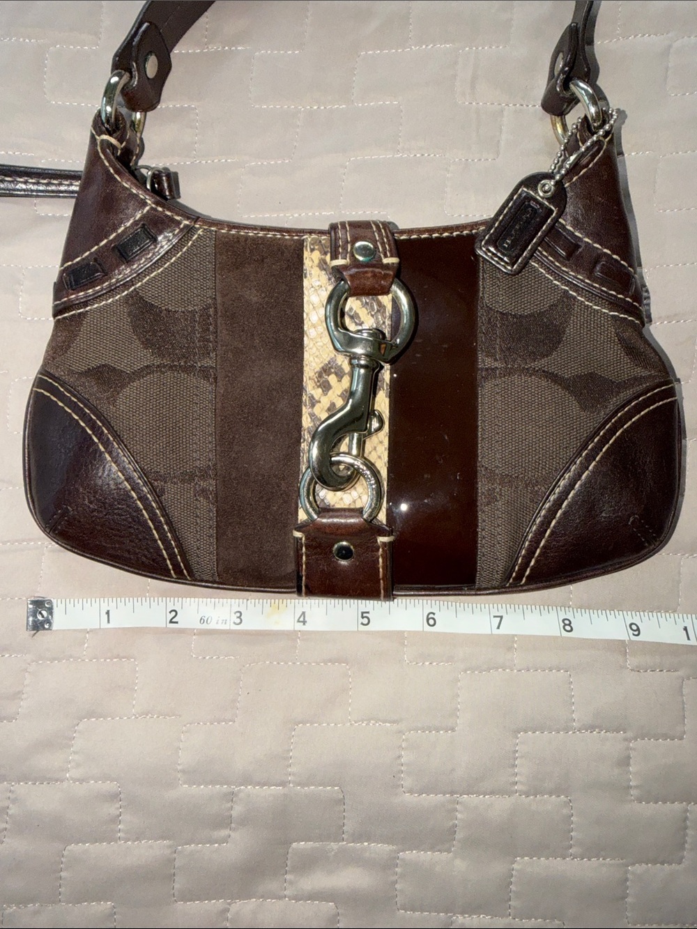 Y2K Coach 10287 Hampton Signature Dark Brown Mini Hobo Patchwork Shoulder Bag - Picture 6 of 8